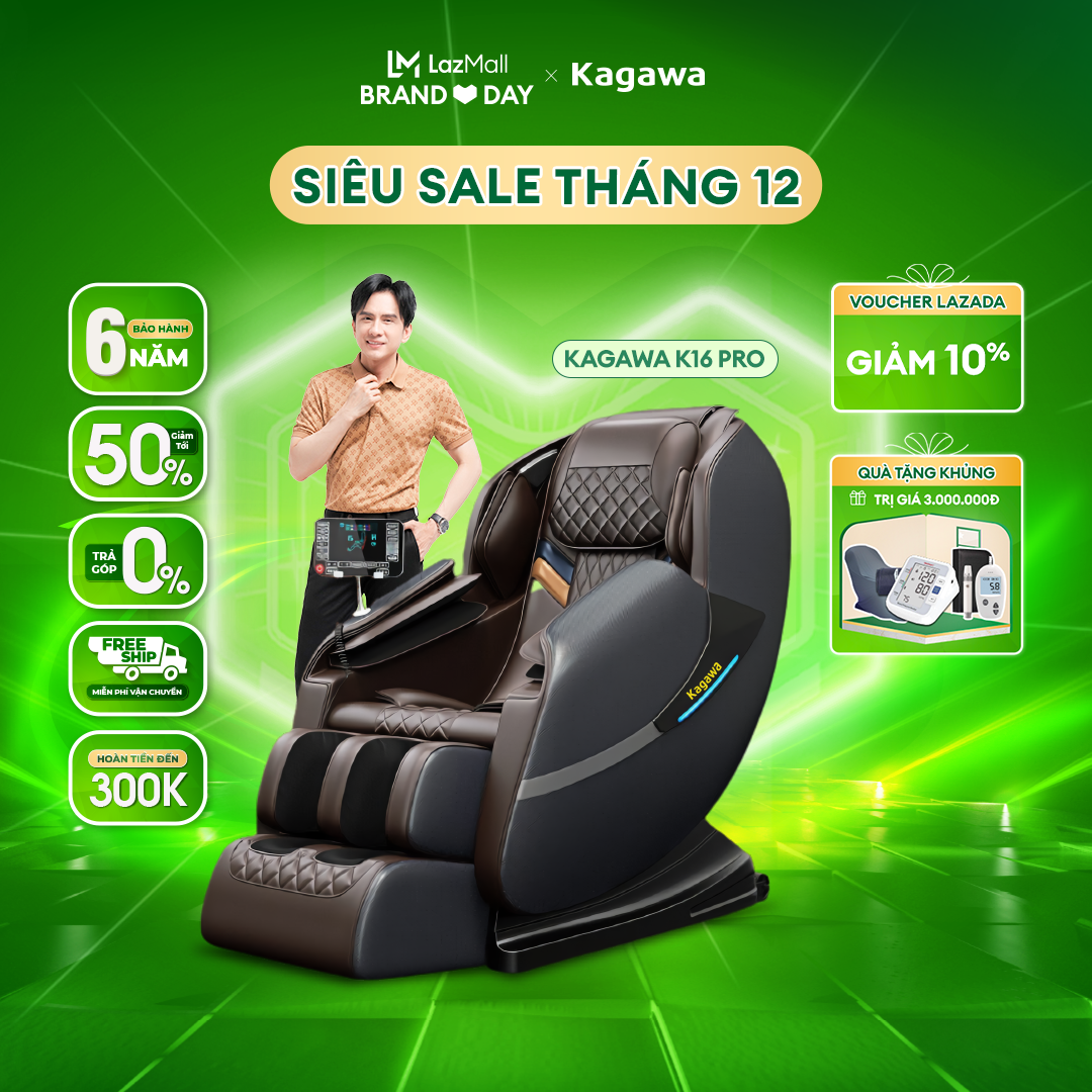 Ghế massage toàn thân cao cấp, đa chức năng, công nghệ quét AI thông minh, tự động dò tìm huyệt đạo, có trang bị đai massage đùi chuyên biệt Kagawa K16 miễn phí vận chuyển, lắp đặt tại nhà