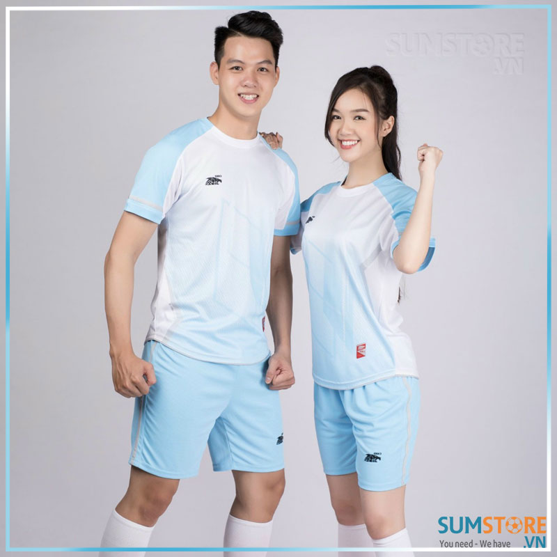 [HCM]Áo Đá Banh Không Logo Nam Nữ Cao Cấp - Bộ Bóng Đá Gem Xanh Nhạt Trắng