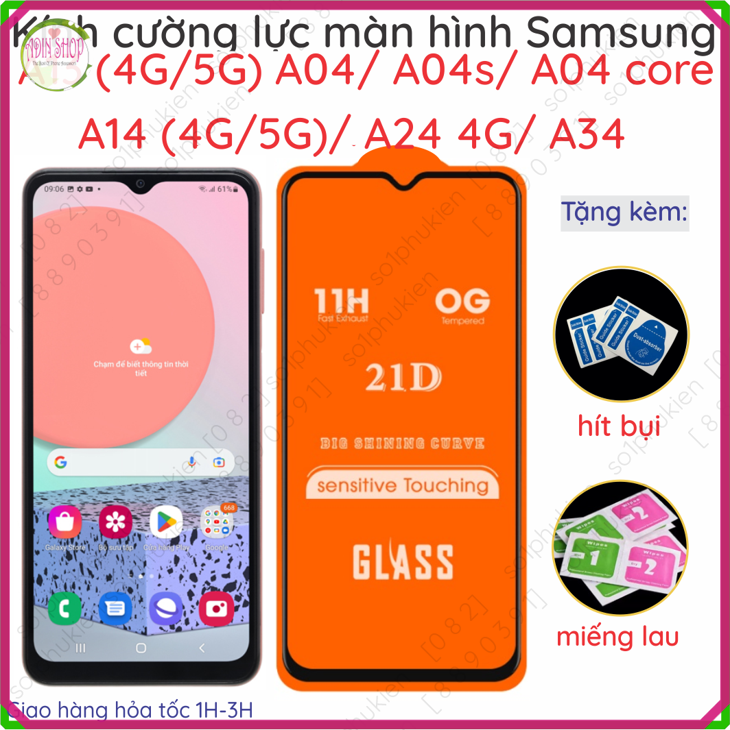 Kính cường lực Samsung A14 (4G/5G)/ A24 4G/ A34/ A13 (4G/5G)/ A04 / A04s / A04 CORE chuẩn full keo, full màn hình