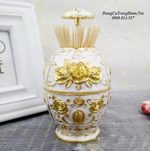Lọ đựng tăm bằng vàng cho phòng khách sang trọng