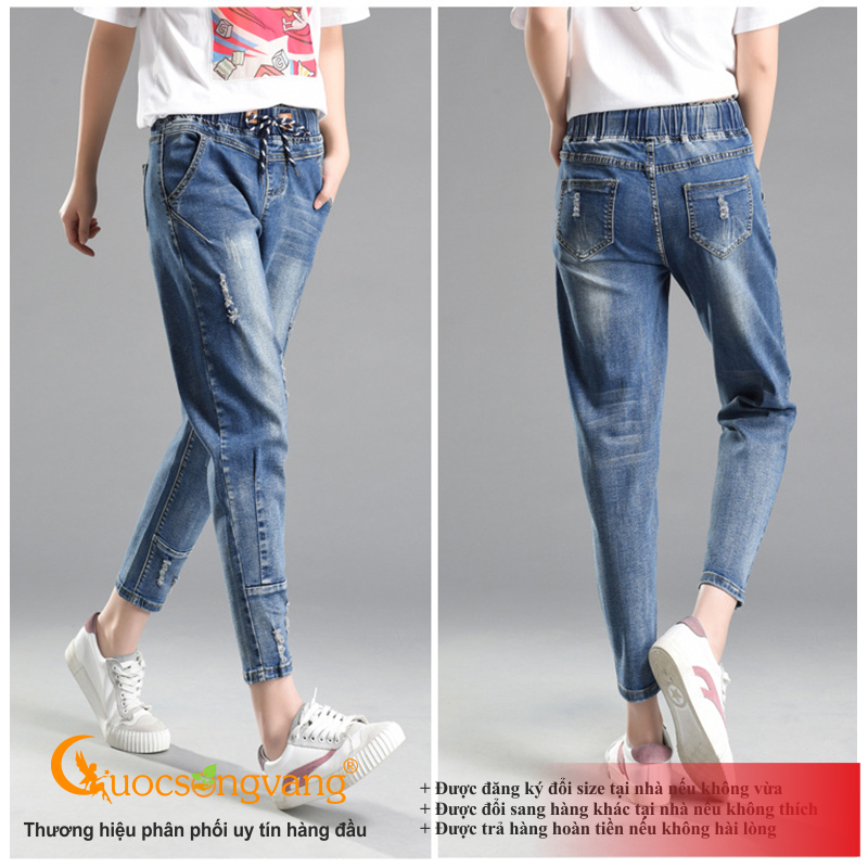 Quần jean baggy nữ quần baggy lưng thun vải jean cotton GLQ030 Cuocsongvang