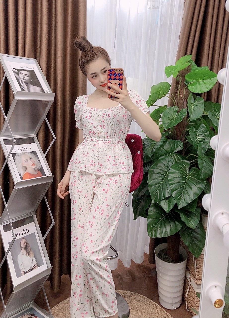 ĐỒ BỘ LỤA MẶC NHÀ-ĐỒ BỘ LỤA DÀI MẶC NHÀ ĐÍNH CÚC NGỌC TIỂU T