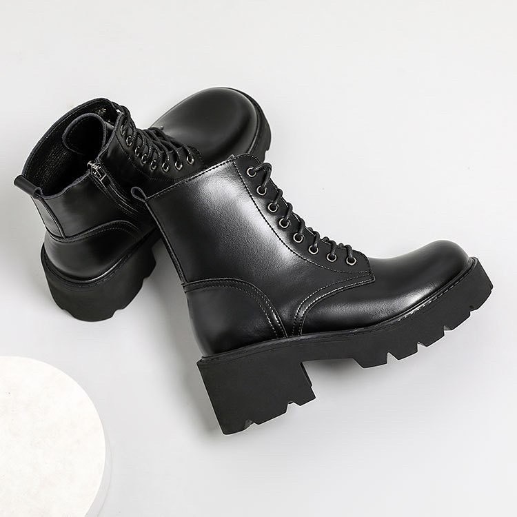 Platform Combat boots - Boots da bò nữ