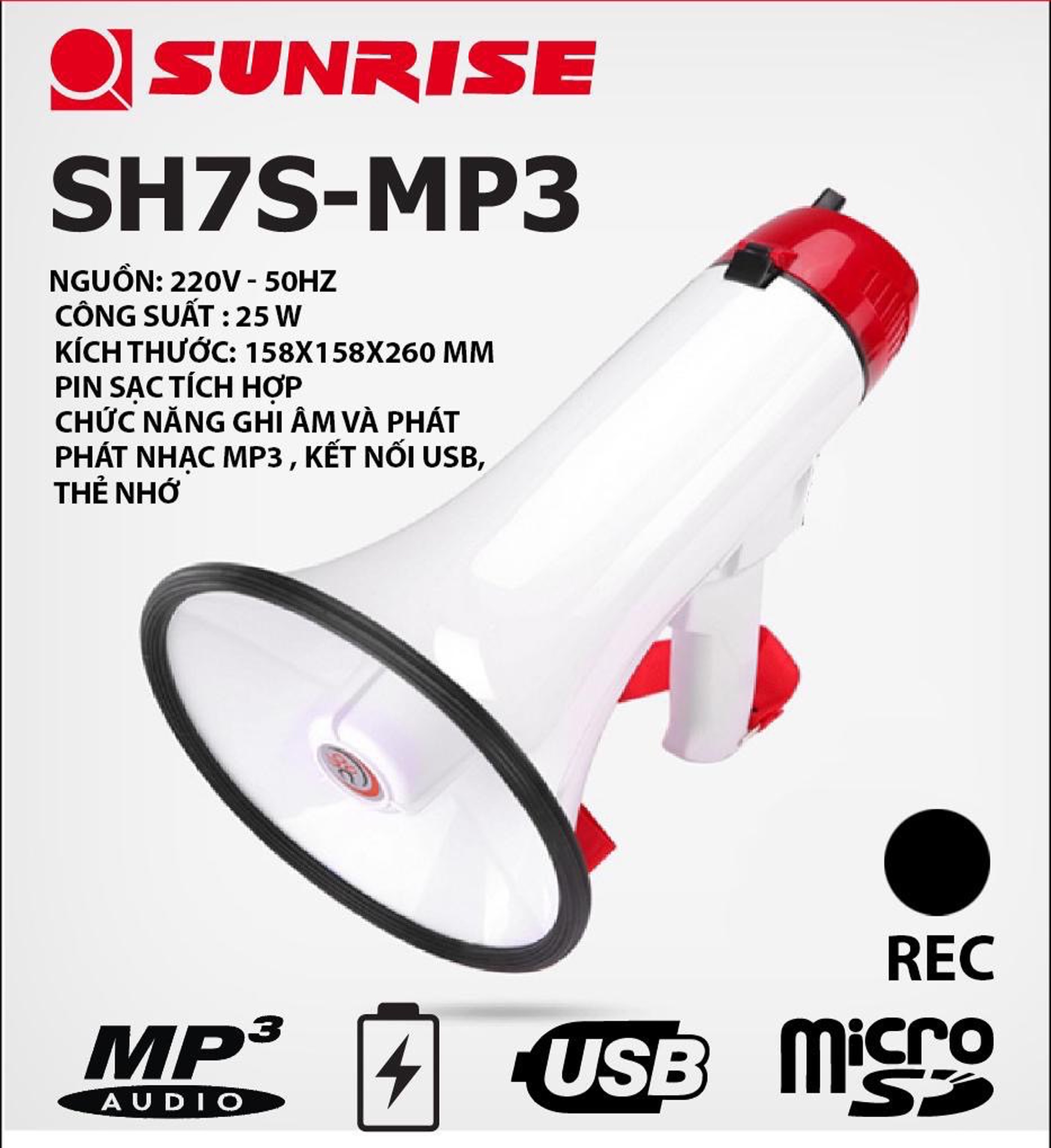 Loa phóng thanh cầm tay mini Sunrise SH7S MP3 có sạc điện
