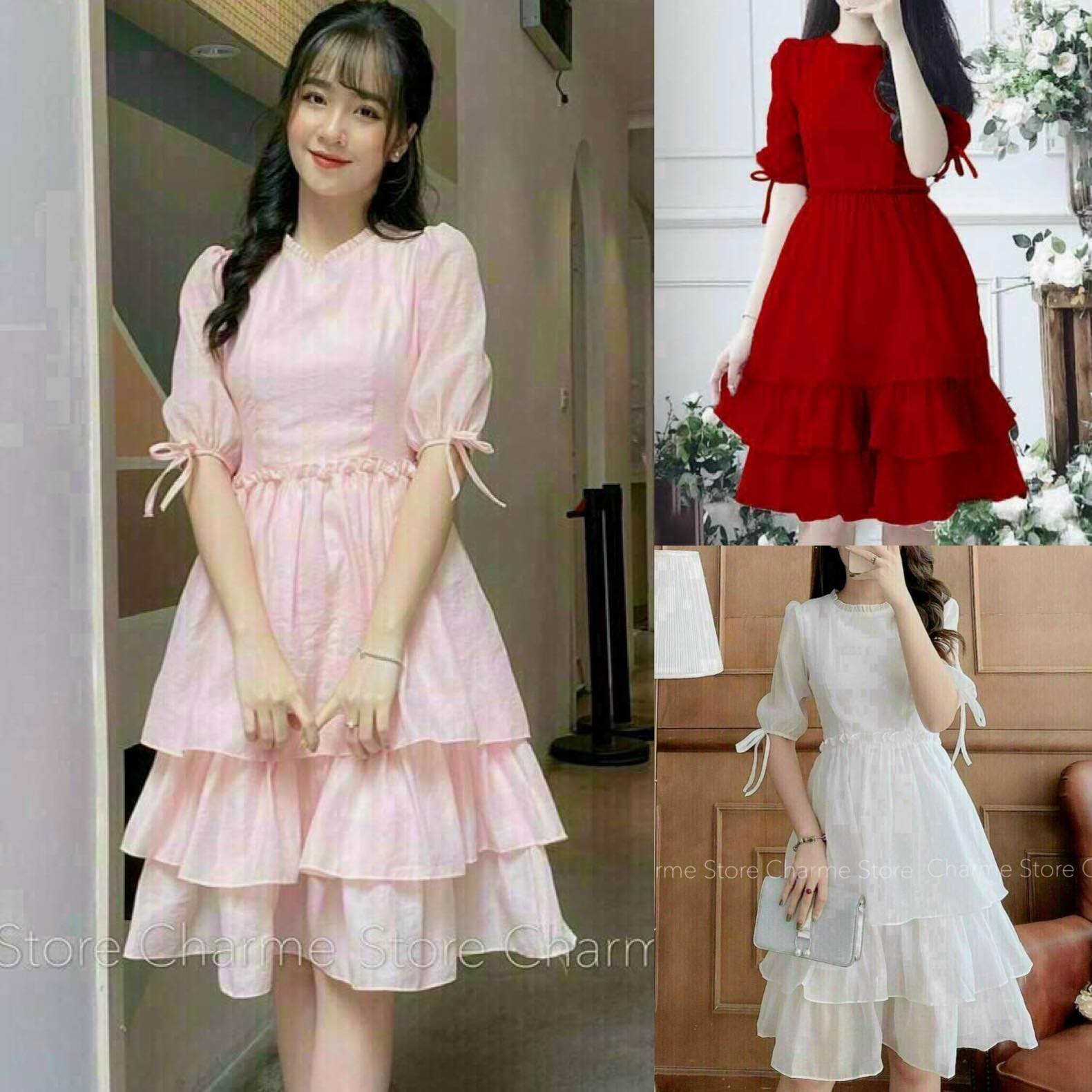 KÈM VIDEO SẢN PHẨM -[ĐẸP MÀ RẺ] Mẫu thiết kế độc quyền giá sỉ - Tặng kèm quà xinh - ĐẦM XÒE XẾP LY CỔ 3 TẦNG DỊU DANG XINH XẮN