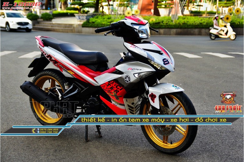 Tem Trùm Xe Exciter 150 MX Đỏ Bạc - E-12686
