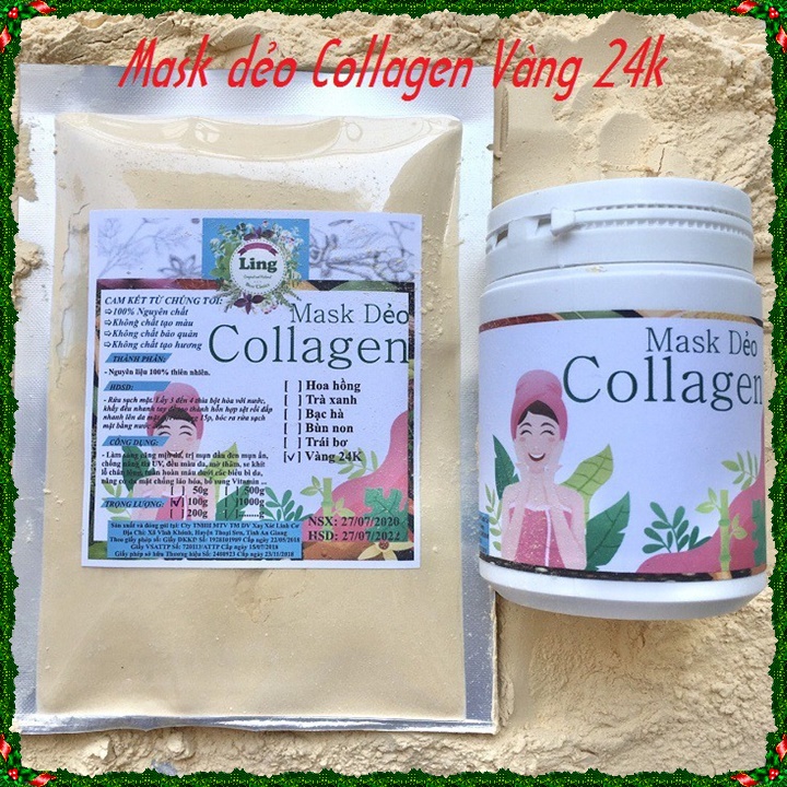 Mask dẻo 200g Vàng Nano 24k Collagen Ling Có giấy VSATTP giấy ĐKKD nhiều công dụng