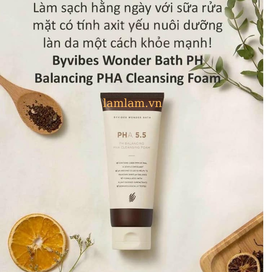 Sữa rửa mặt Byvibes Wonder Bath PHA 5.5 PH Balancing PHA Cleansing Foam 150ml