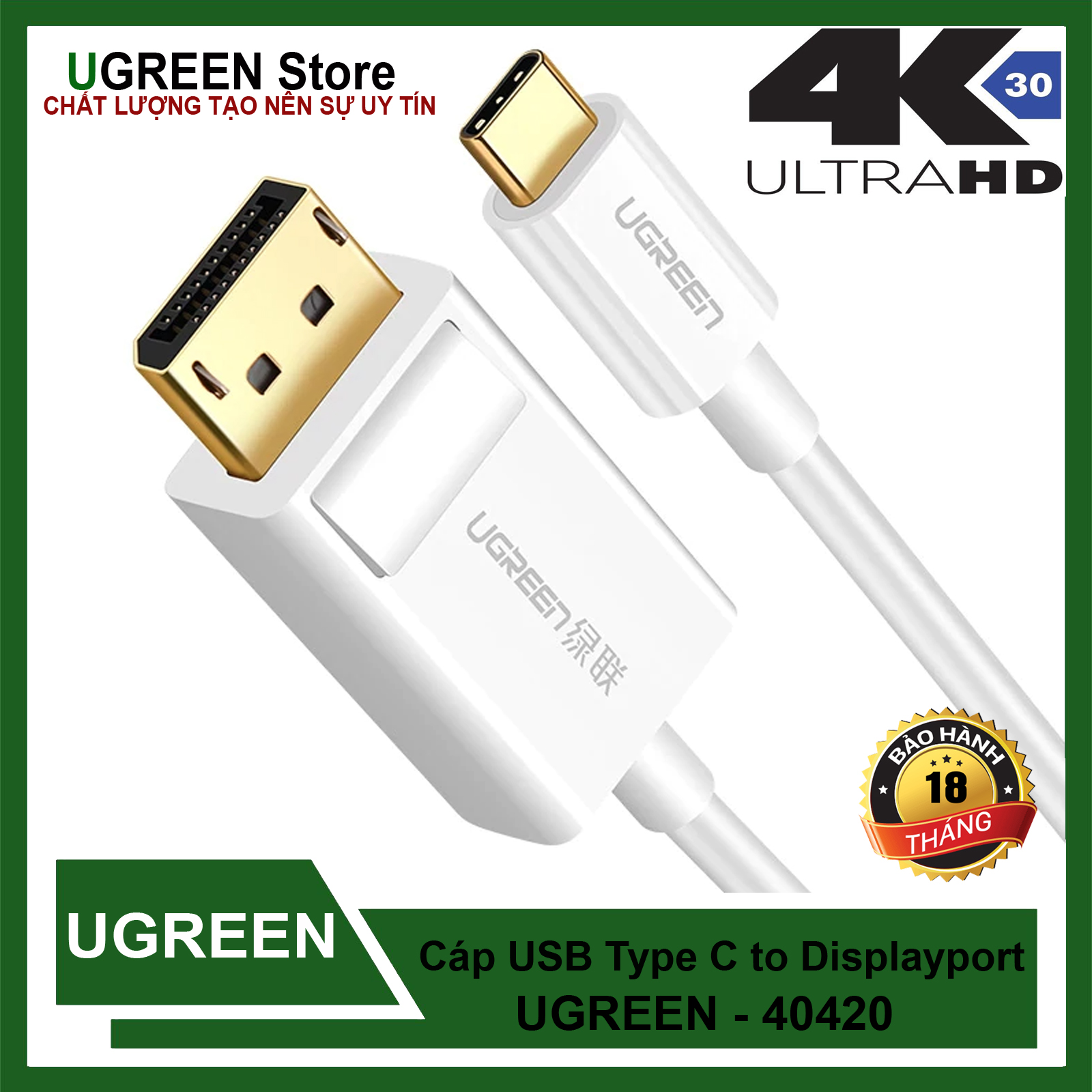 Cáp USB Type C to Displayport Cao Cấp UGREEN 40420