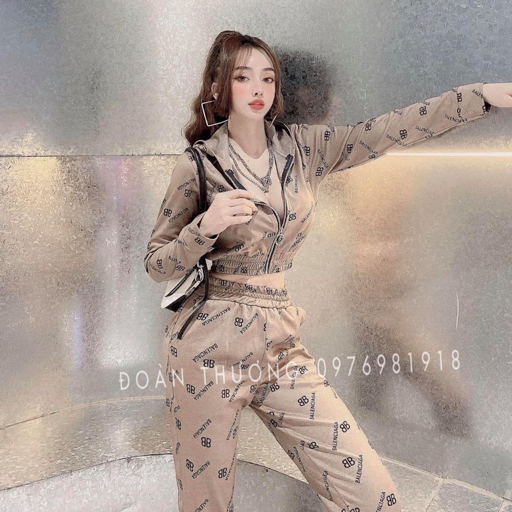 [HCM]Set Bộ Croptop Có Nón Dài Tay Cotton