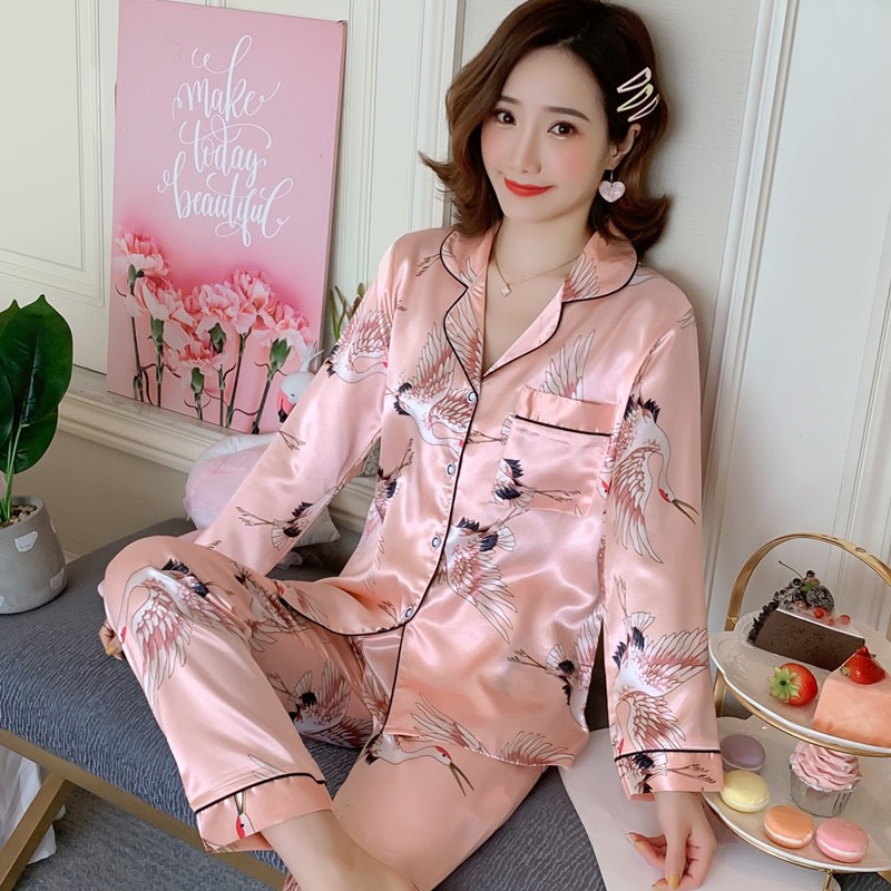 [HCM]SET BỘ  NGỦ PIZAMA PHI LỤA TAY DÀI HÌNH HẠT - SN0249