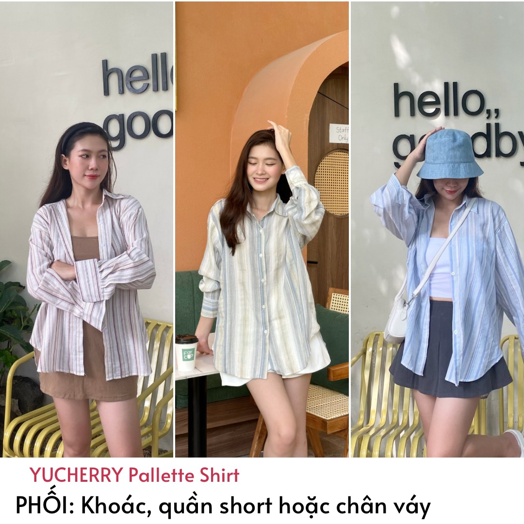 YU CHERRY | Áo sơmi sọc basic nữ oversize Pallette Shirt YA467