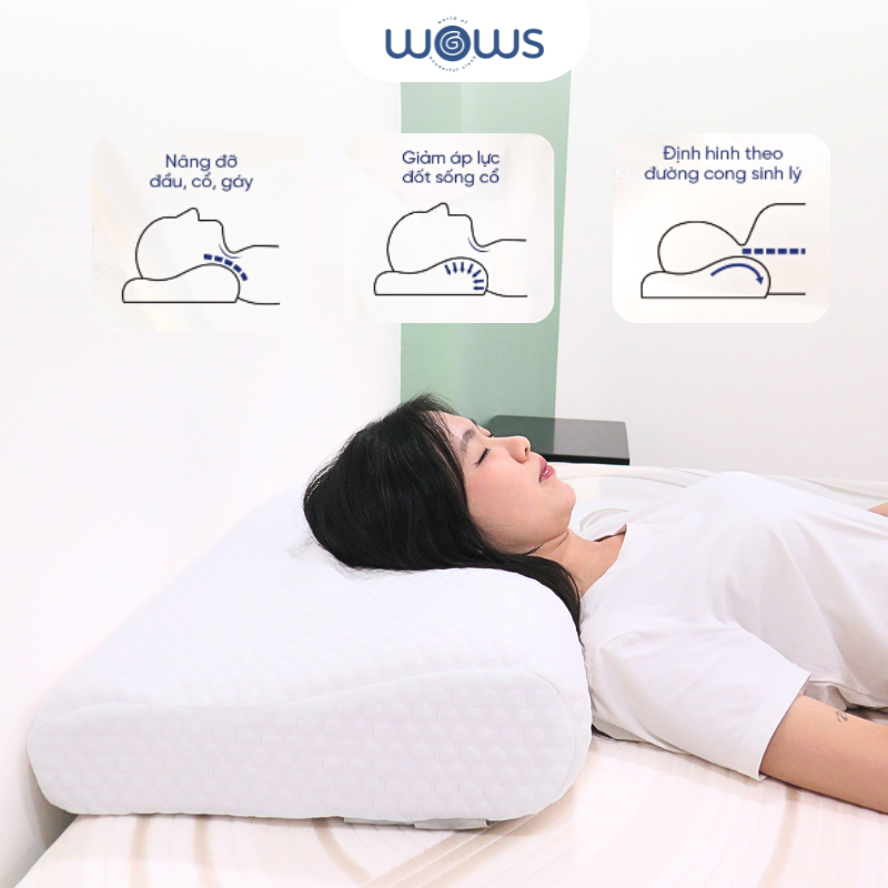WOWS - Gối Memory Foam Cao Cấp Ergo+ - Gối Công Thái Học Nâng Đỡ Cổ Vai Gáy - Thiết Kế Lượn Sóng