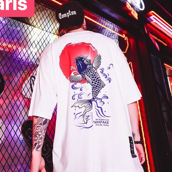 ÁO THUN NAM NỮ UNISEX FORM RỘNG TAY LỠ CÁ CHÉP MẶT TRỜI ĐỎ HÀN QUỐC MẠNH MẼ VẢI DÀY MIN - PARIS FASHION