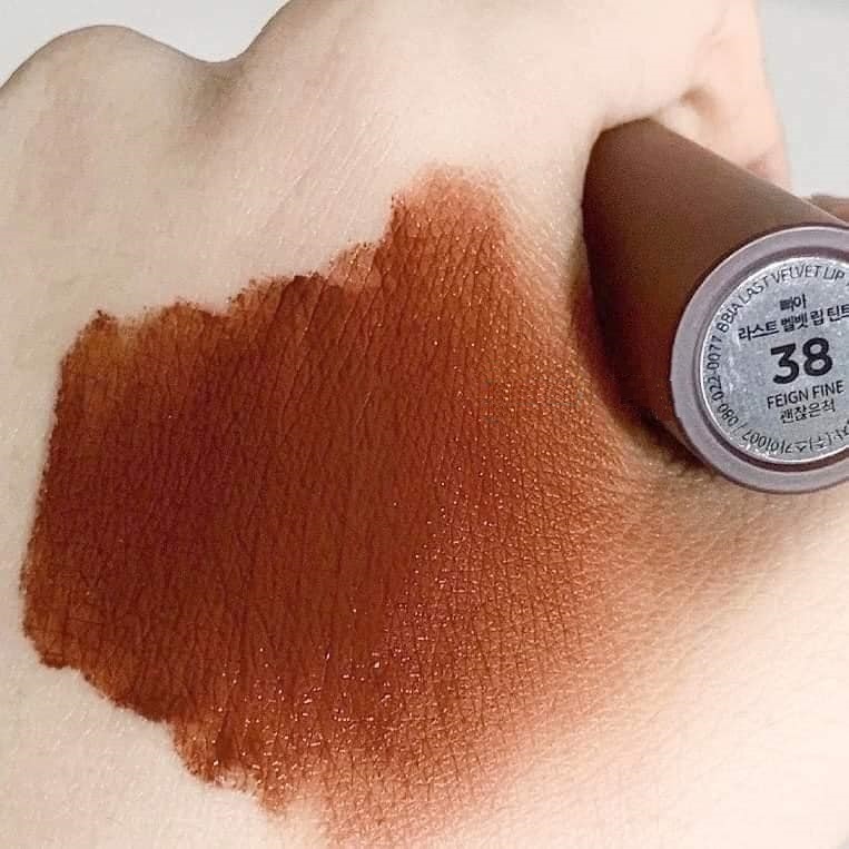 Son bbia 38 feignfine : nâu chocolate, son kem lì bbia 38 velvet lip tint hàn quốc