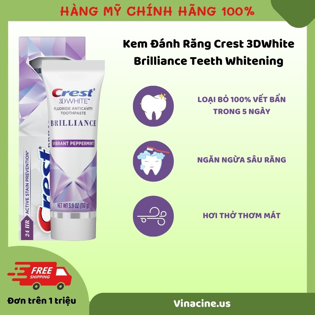 Kem Đánh Răng Hỗ Trợ Làm Trắng răng Crest 3D White Brilliance