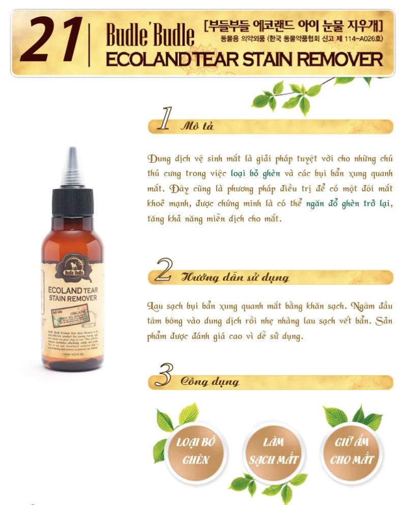 Dung dịch vệ sinh mắt Budle Budle cho chó 120ml