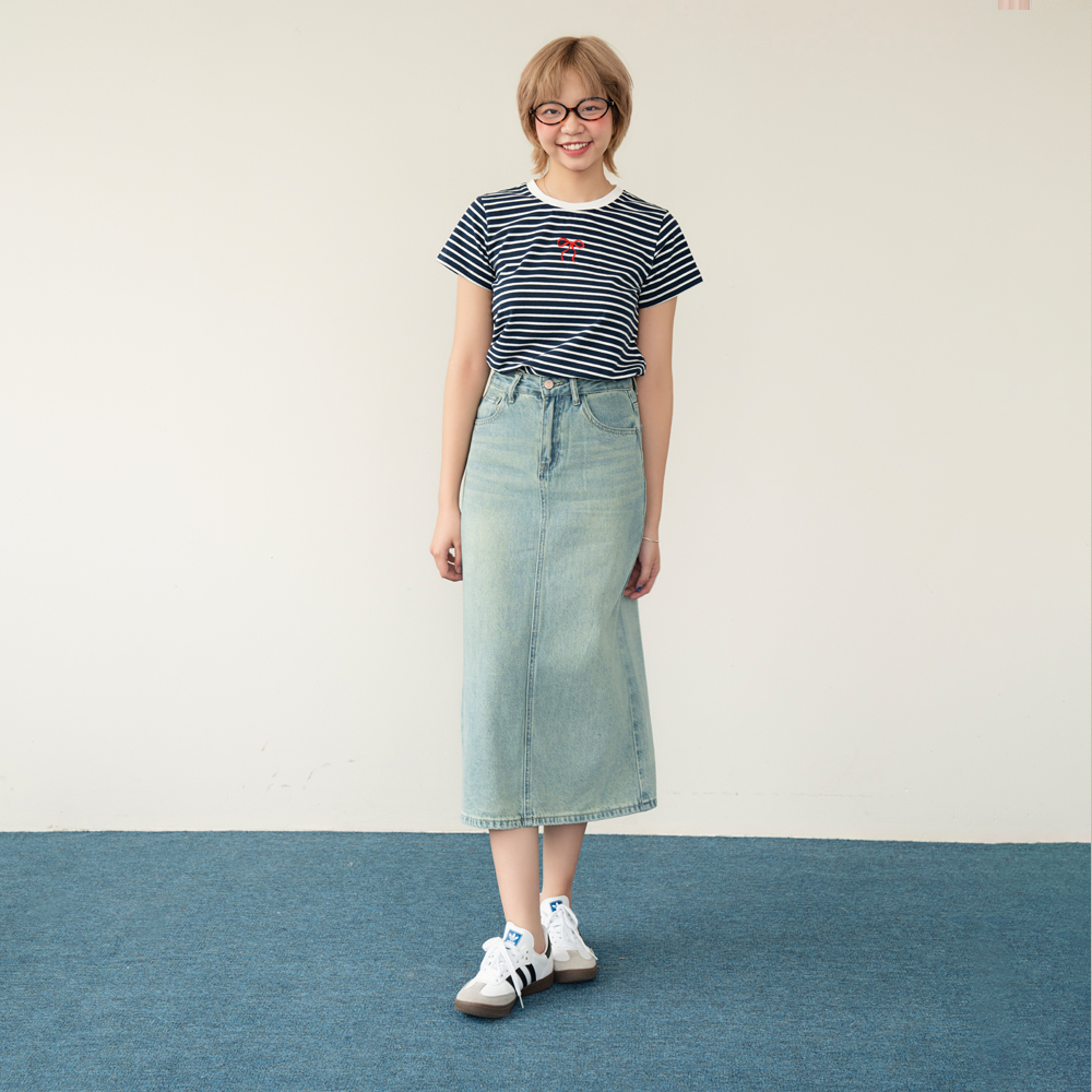 BLEUBIRD Áo phông cotton kẻ ngang Stripe Tee