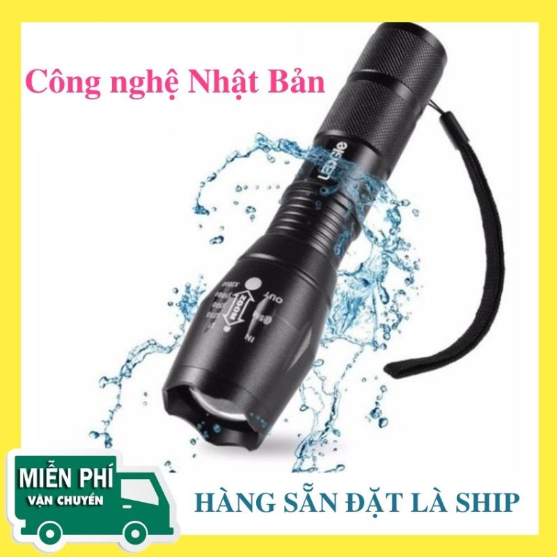 Đèn pin siêu sáng 5 chế độ chiếu xa trăm mét T6 CHÍNH HÃNG NHẬT BẢN - Bộ sản phẩm gồm 1 thân đèn 1 pin sạc 1 bộ sạc 1 dụng cụ xài pin AAA 1 đồ bảo vệ pin 1 hộp đựng