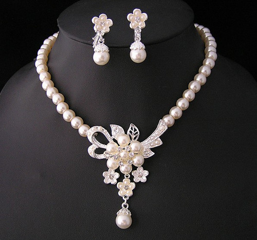 Trang sức cô dâu phiên bản hàn quốc 3d hoa rhinestone ngọc trai bộ chuỗi váy cưới dạ tiệc bộ đồ cô dâu
