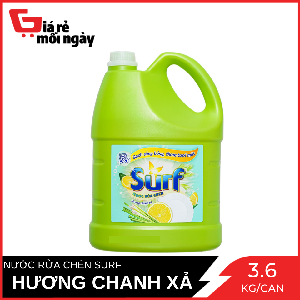 Nước Rửa Chén Surf Hương Chanh Sả (Xanh) Can 3.6KG