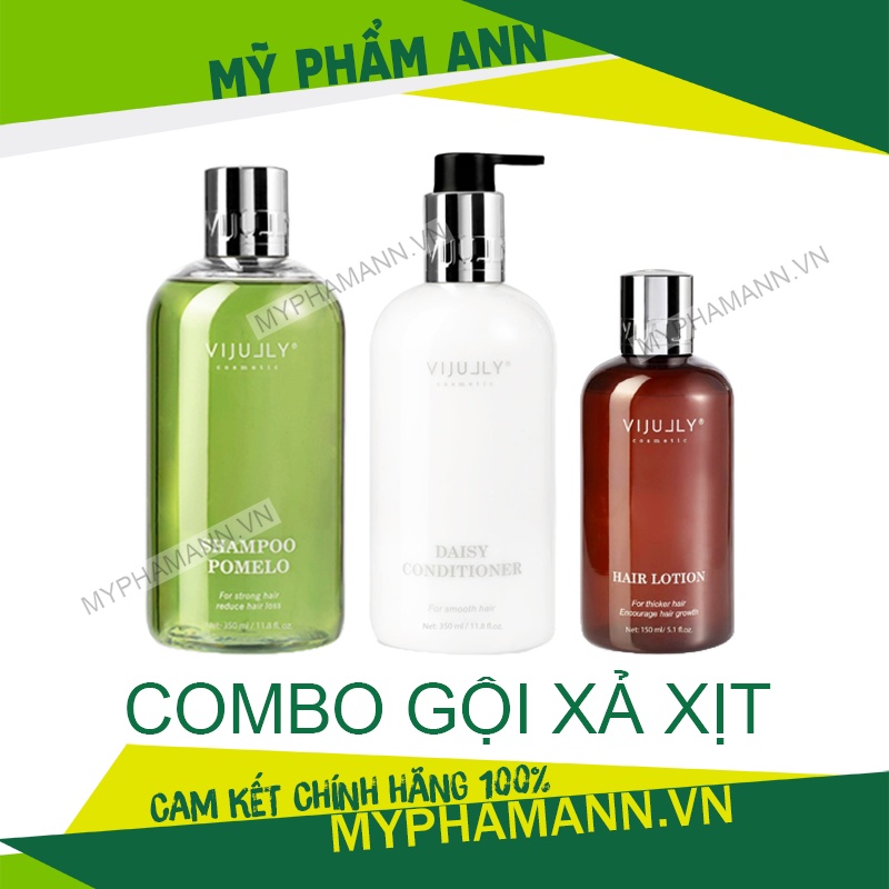 Combo dầu gội bưởi vijully kích mọc tóc + dầu xả dừa + xịt tinh dầu bưởi vi jully chính hãng