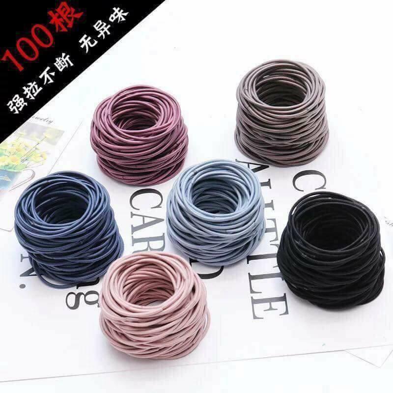 SET 100 SỢI THUN CỘT TÓC NHIỀU MÀU SẮC KÈM TÚI ZIP