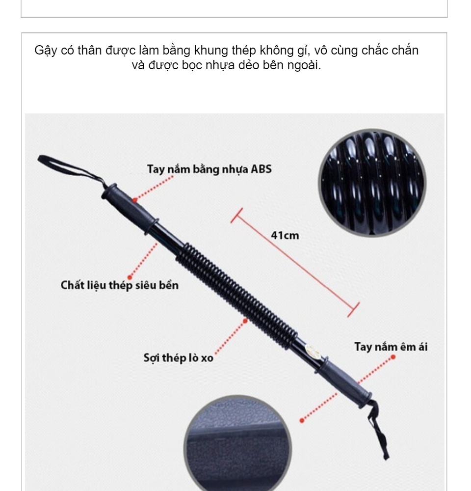 Gậy Bẻ Tập Cơ Tay Với Lực Bẻ 20-30-40-50-kg, Gậy Lò Xo Tập Cơ Tay Với Thanh Bẻ Lò Xo Có Độ Đàn Hồi Cao Được Làm Bằng Chất Liệu Titan Cao Cấp