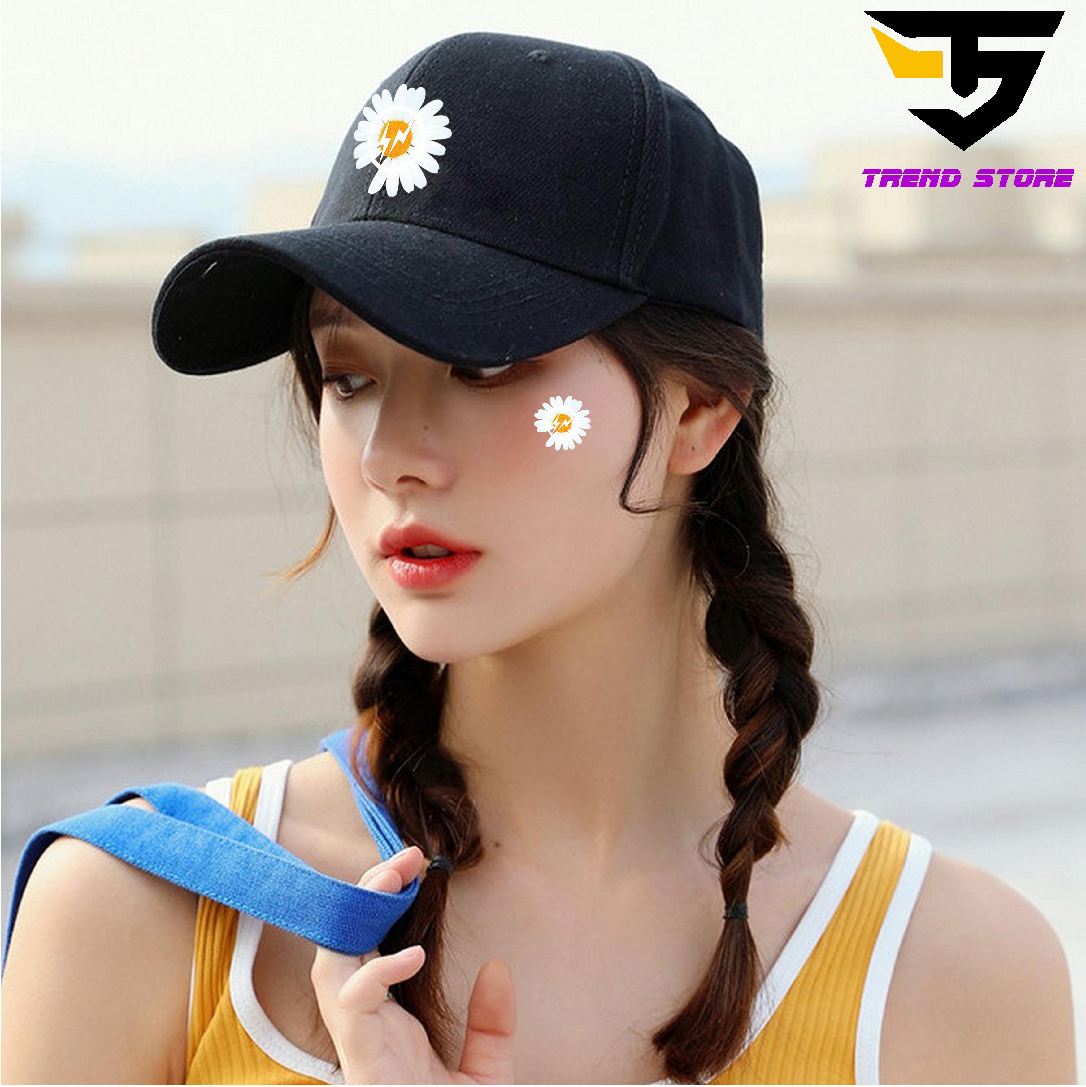 Nón đen lưỡi trai nón kết in hình hoa cúc tia chóp