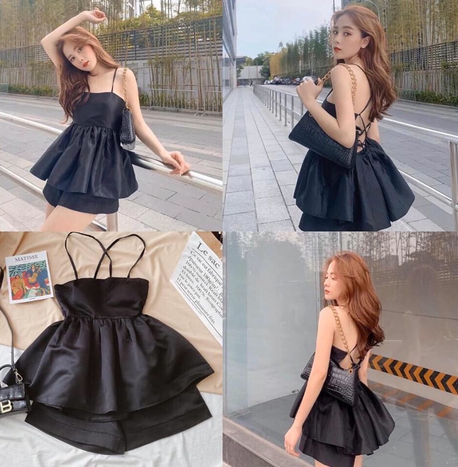 Set áo hai dây và quần dáng xòe dễ thương