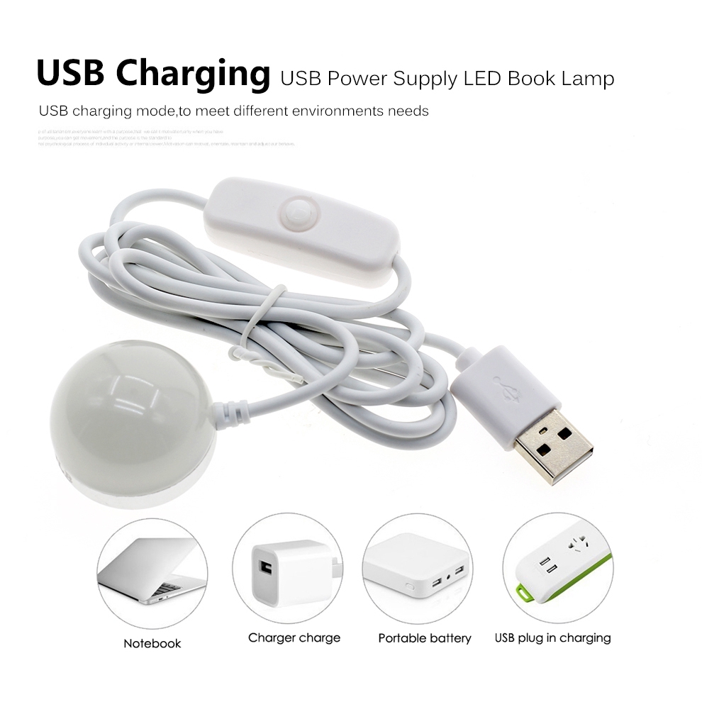 Mini LED Bulb 2W 5V USB Night Light Reading Lamp with Switch Desk Table Lamp Books Lights