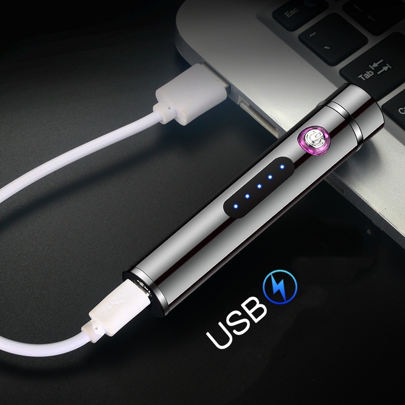 Bật lửa điện plasma 4 tia sạc USB sạc mỏng nhẹ màu đen sang trọng ( Sạc Điện)