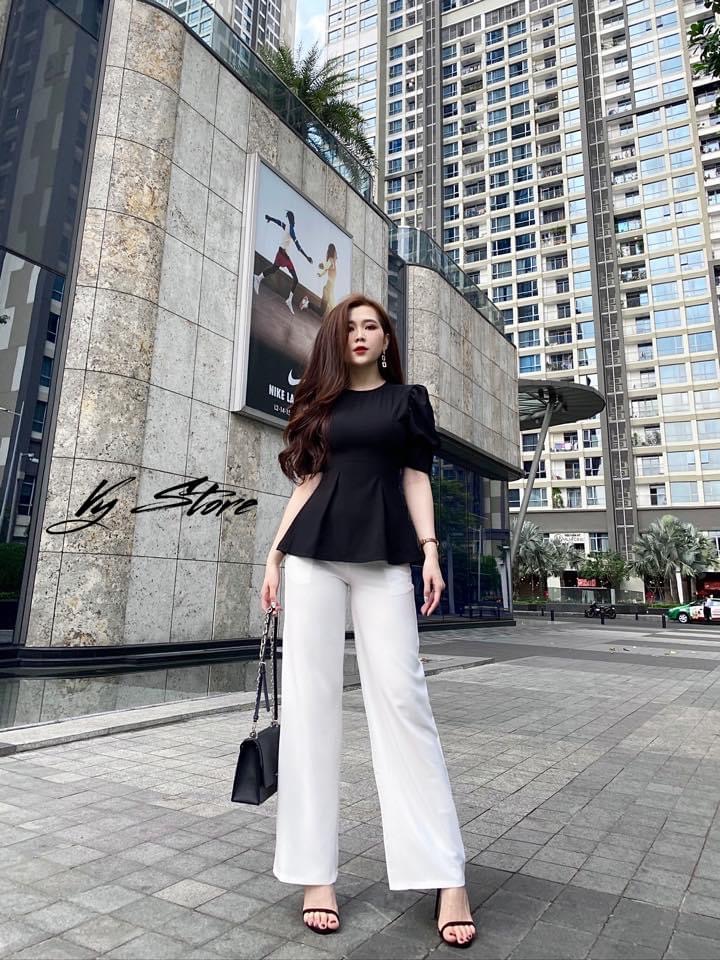 Áo Công Sở Tay Phồng Xếp Ly, Eo Peplum (Hàng Cao Cấp)