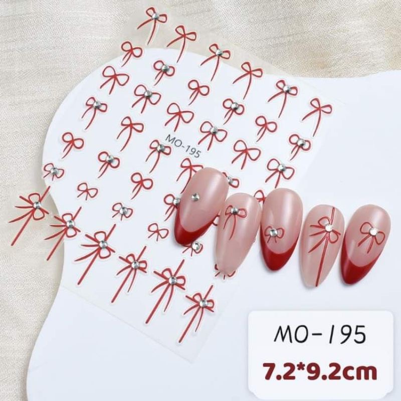 Sticker lụa 5D đính đá hình nơ trang trí nail siêu xinh
