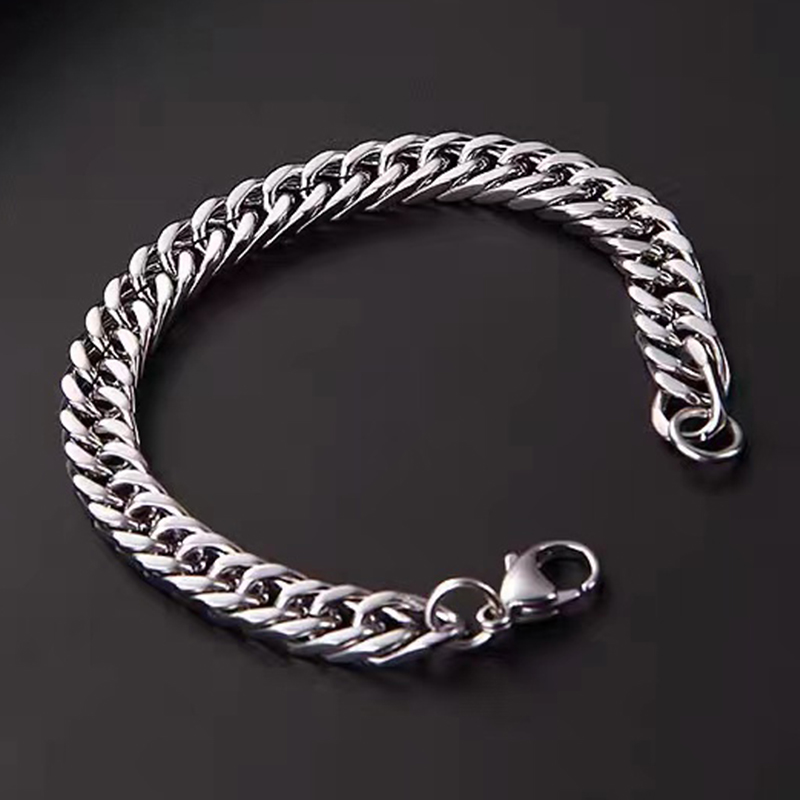 Vòng tay nam titan màu bạc dạng xích, kiểu dáng cá tính