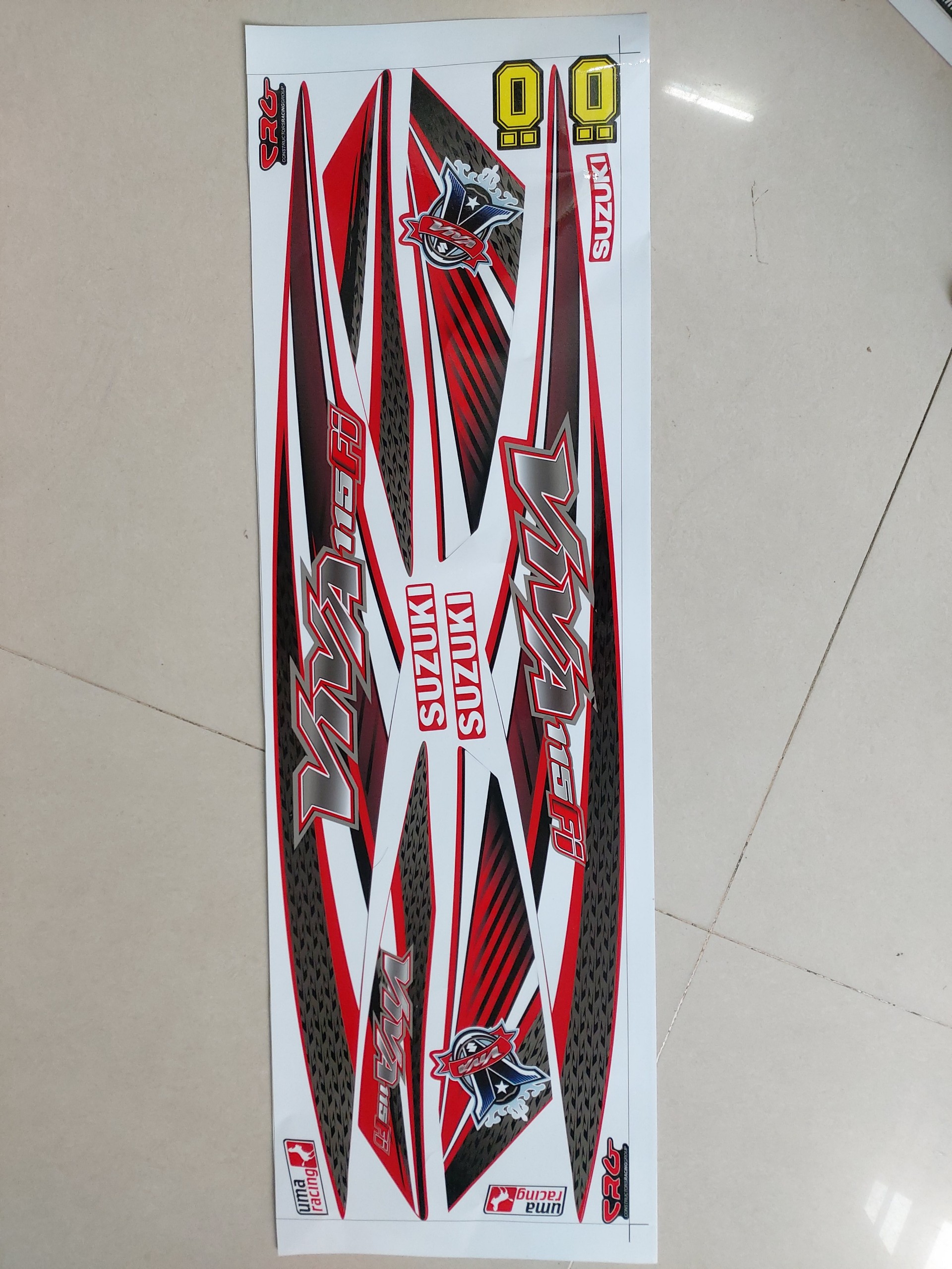 Tem suzuki viva dán xe đỏ đen có logo ngay bửng
