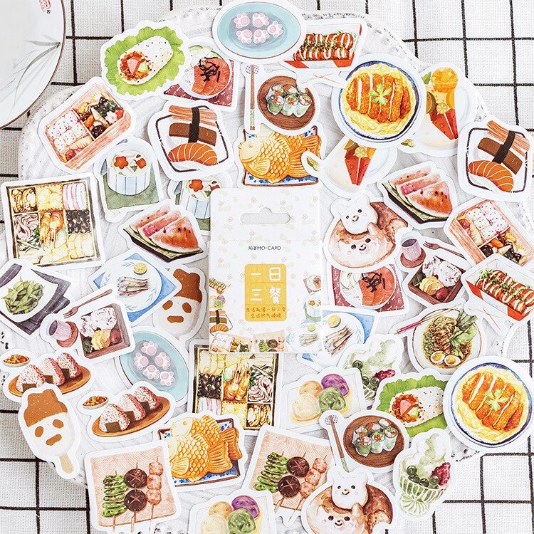 Bộ 46 hình dán sticker Món Ăn Bento trang trí sổ tay DIY