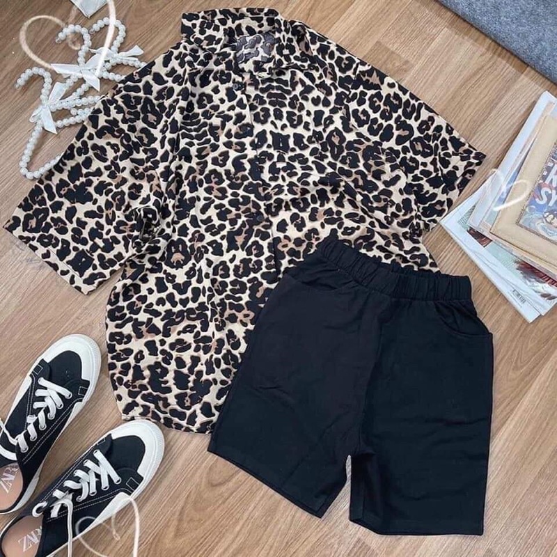 SÉT BỘ ÁO SƠ MI HOA VĂN + QUẦN LEGGING CỰC ĐẸP