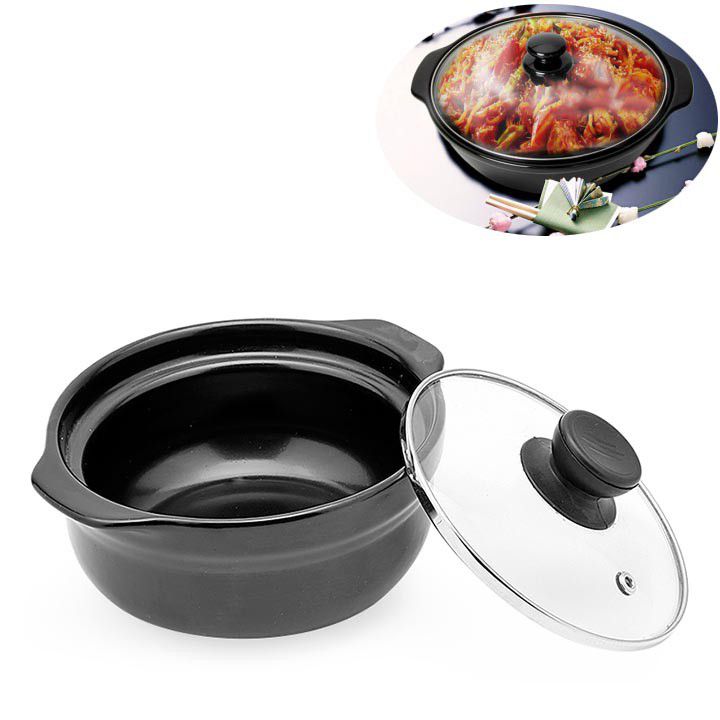 NỒI ĐẤT TRÁNG MEN CHỊU NHIỆT NẮP KÍNH 0.6 LÍT