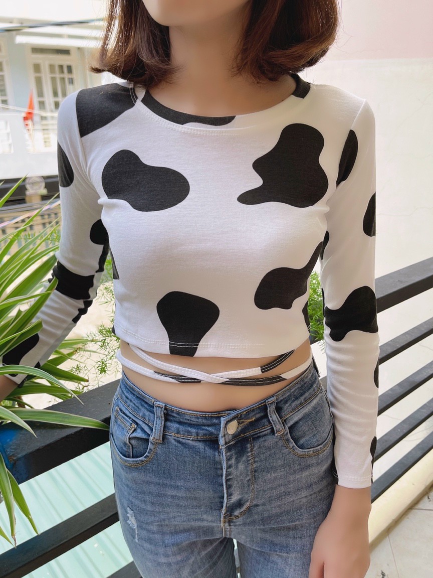 [HCM]Áo Croptop Màu Bò Sữa Quấn Bụng