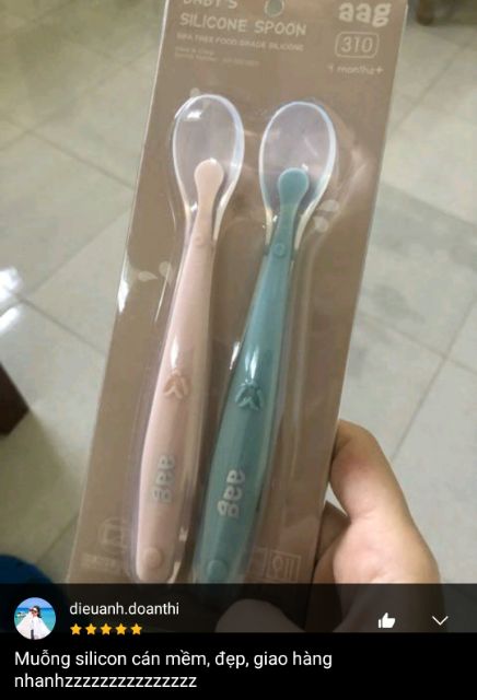 Thìa AAG, set 02 thìa ăn dặm Silicone chính hãng