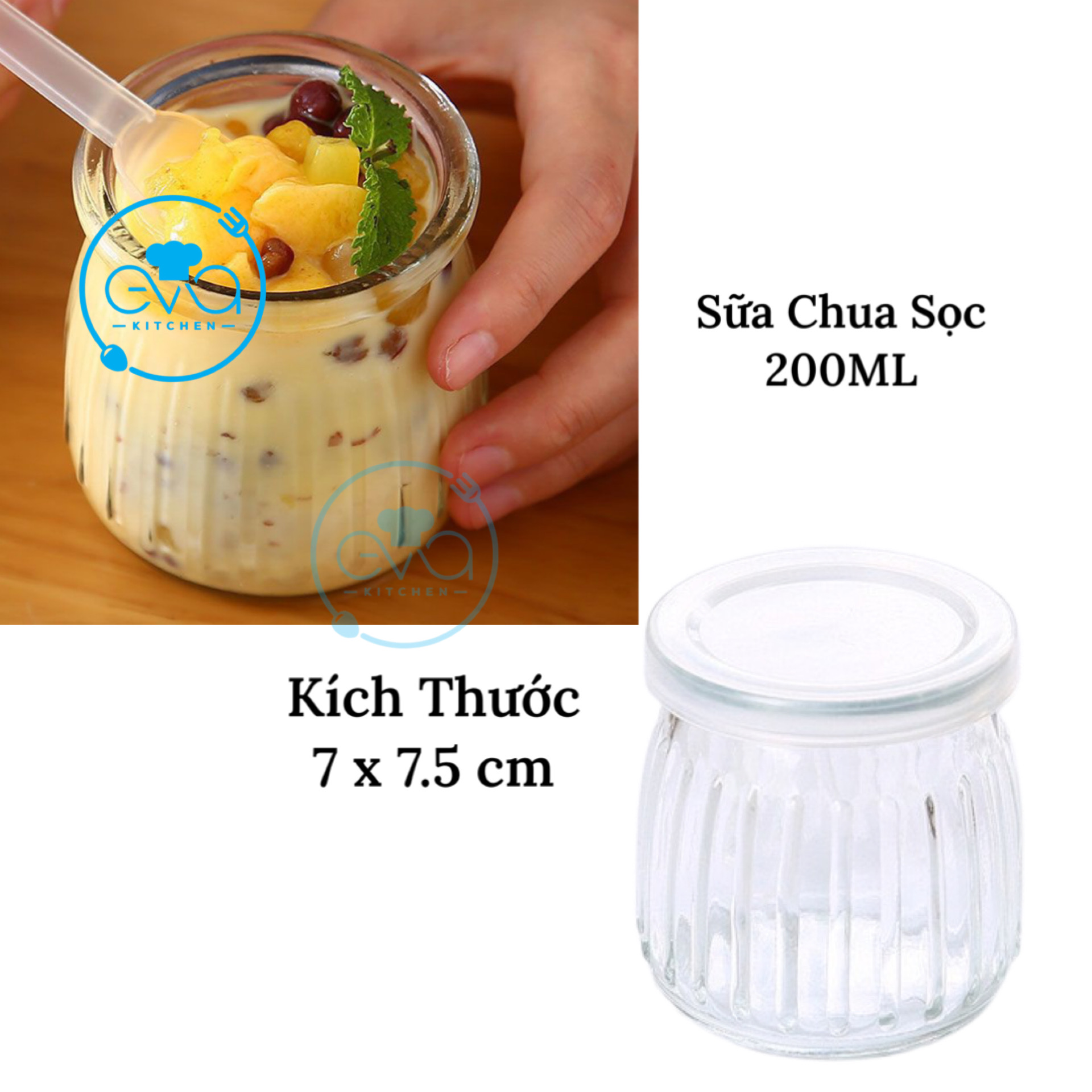 Bộ 6 Hũ Thuỷ Tinh Đựng sữa chua khổng Lồ In Hình Cute 200 Ml
