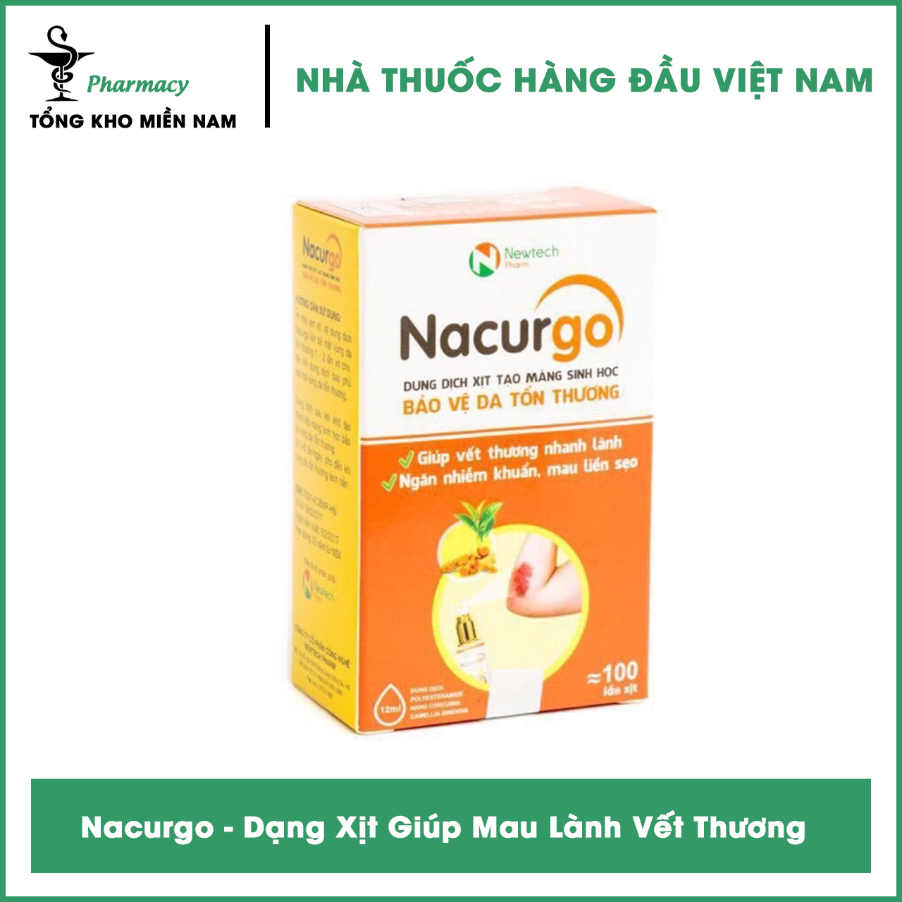 [HCM]Nacurgo Chai 12 ml - Băng Vết Thương Dạng Xịt Giúp Mau Lành Vết Thương