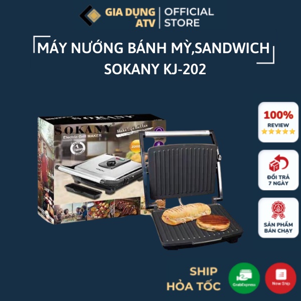 Máy kẹp bánh mì , máy kẹp bánh mì sandwich , máy kẹp bánh mì nướng , máy kẹp bánh mì pate , máy kẹp bánh mì đa năng , máy nướng bánh mì , máy nướng bánh sandwith SOKANY KJ-202 2000W bảo hành 6 tháng