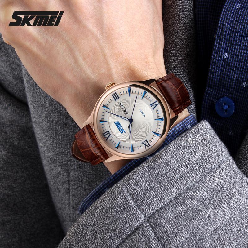Đồng hồ nam dây da Skmei 9091CL (Kim Xanh)