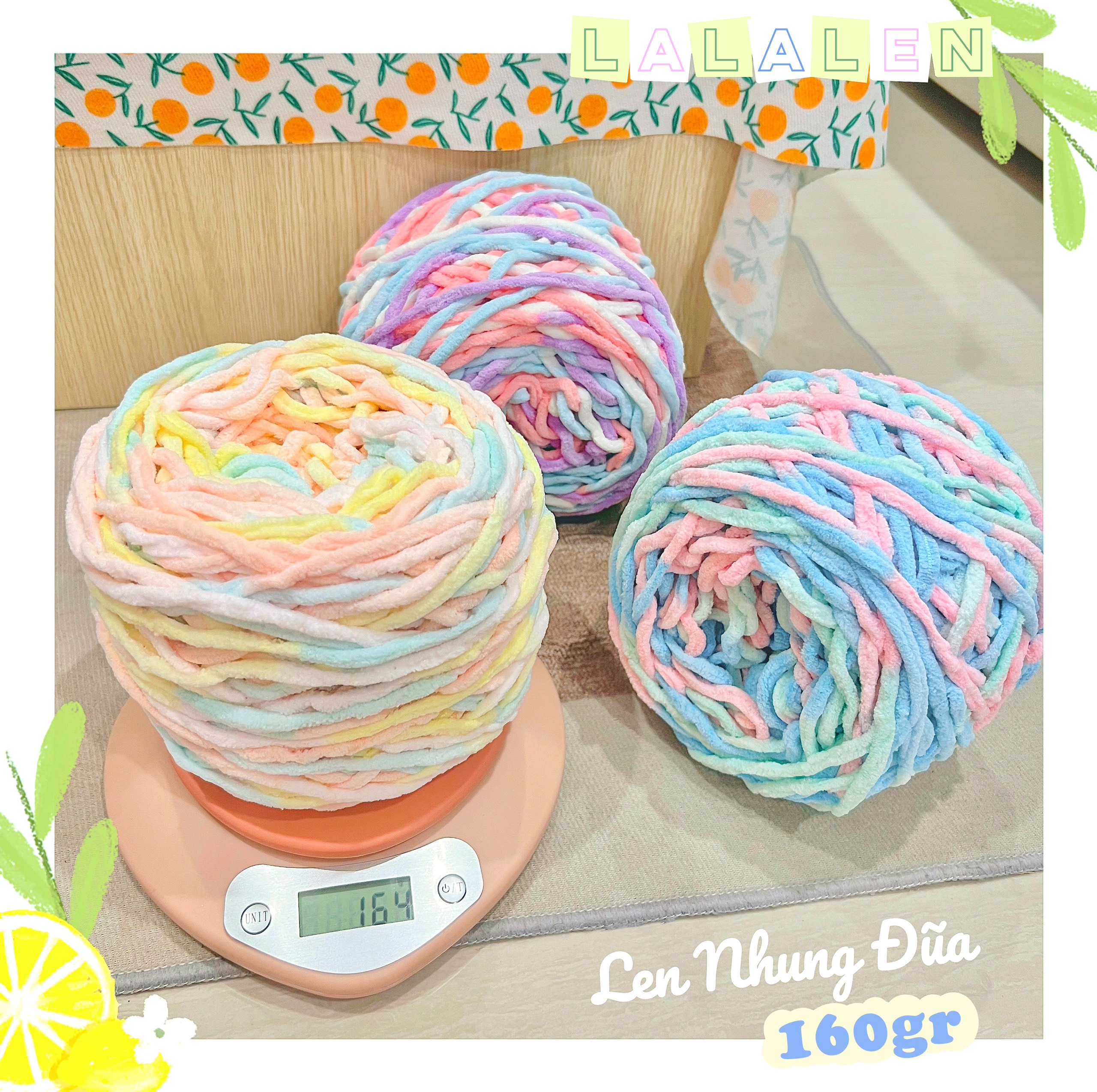 Len Nhung Đũa / Len Bông Sữa 5mm (Bảng Màu Loang) - Cuộn 160gr