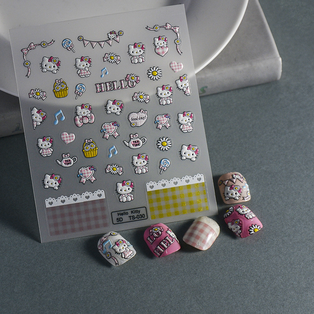 Sticker Lụa Nổi 5D | Mèo Hello Kitty | Hình Dán Móng Tay