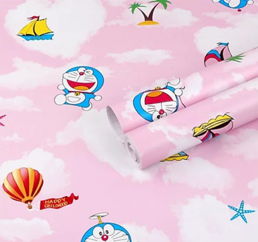 Cuộn 5m x 0.45m decal giấy dán tường trang trí đô rê mon nhiều mẫu hot