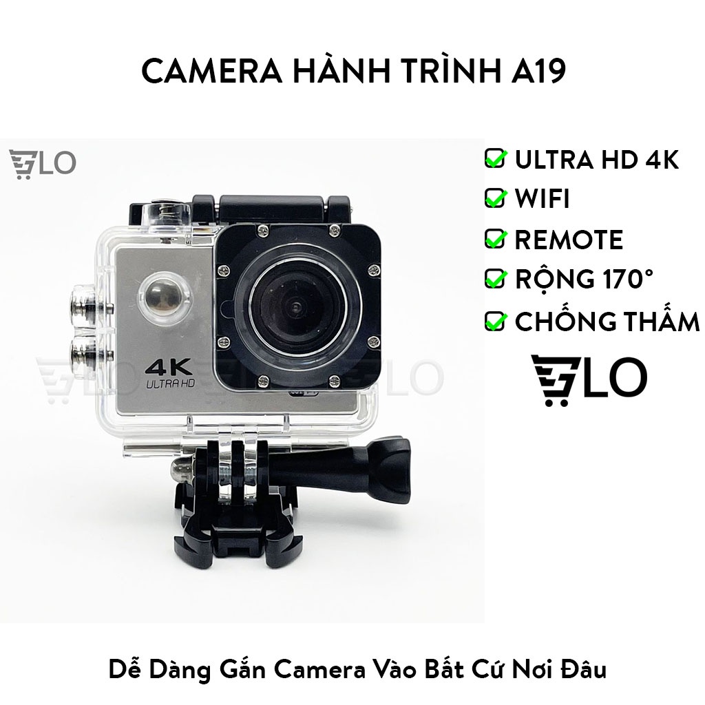 CAMERA HÀNH TRÌNH A19,Camera 4K Ultra HD Có REMOTE - Camera Hành Trình Mini Chống Nước - Camera phượt thể thao - Chống Rung Tự Động Lấy Nét - Bảo Hành Lỗi 1 Đổi 1