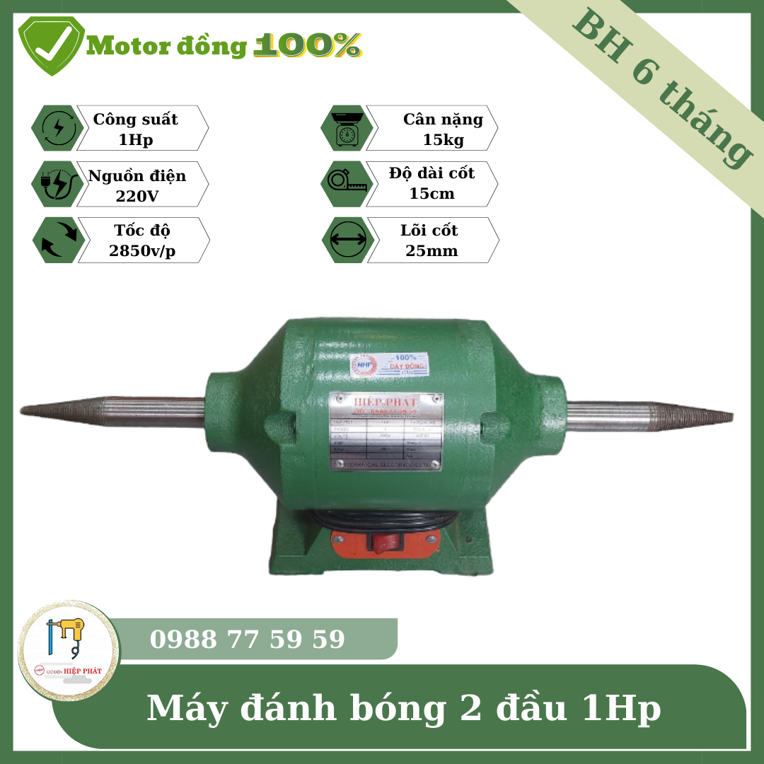 Máy đánh bóng 2 đầu cốt nhọn 1hp motor dây đồng